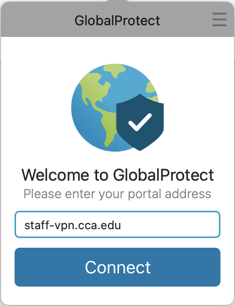 Entering the portal address into GlobalProtect