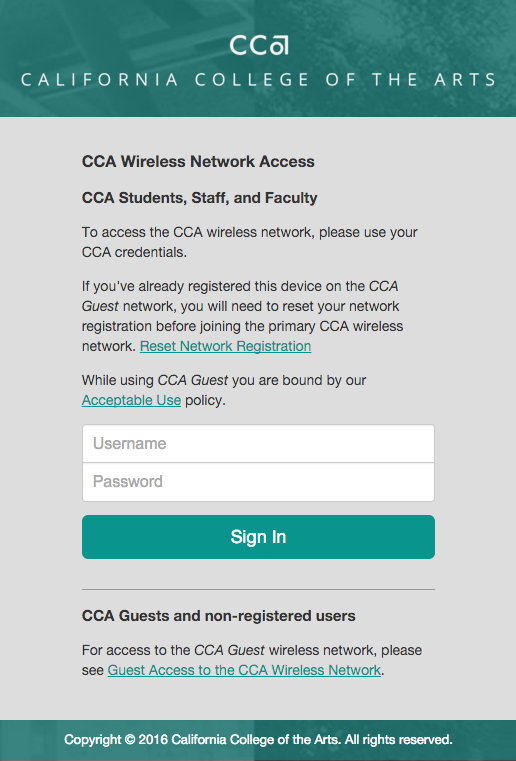 A screenshot of the CCA authentication form.