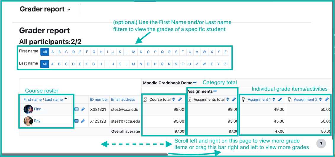 View Moodle grader report