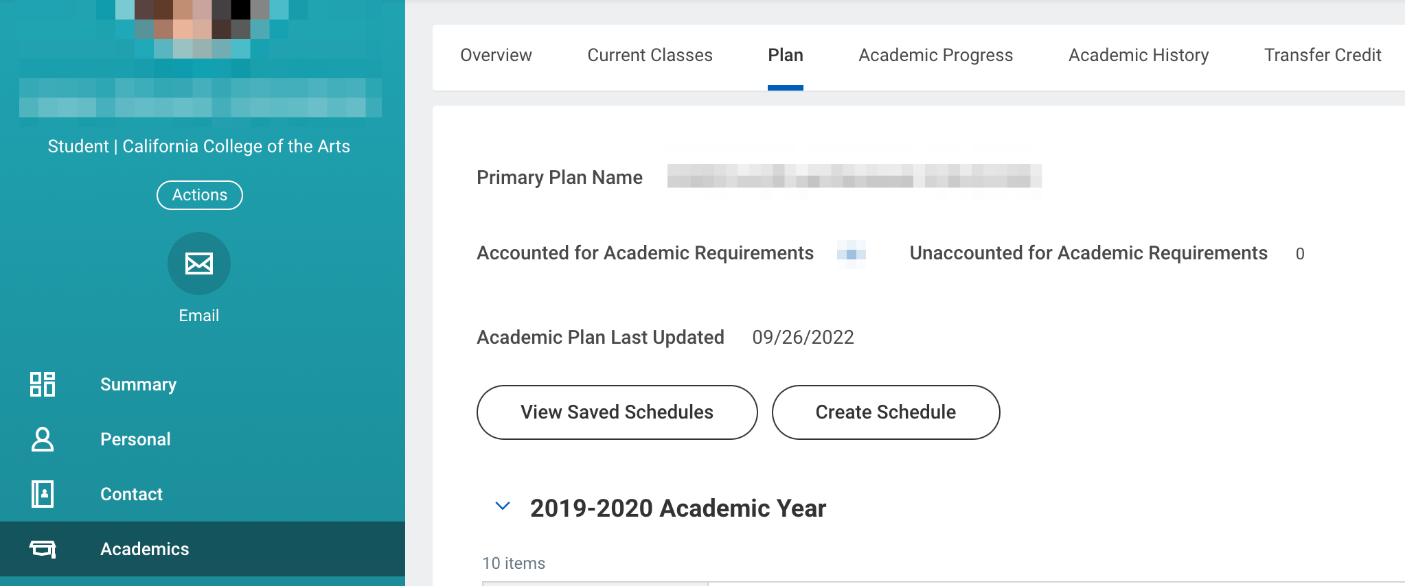 Academics profile tab
