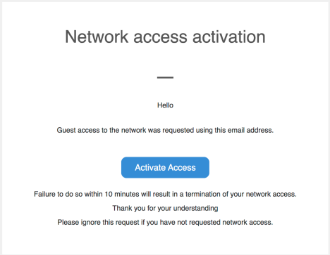 CCA Guest WiFi activation email