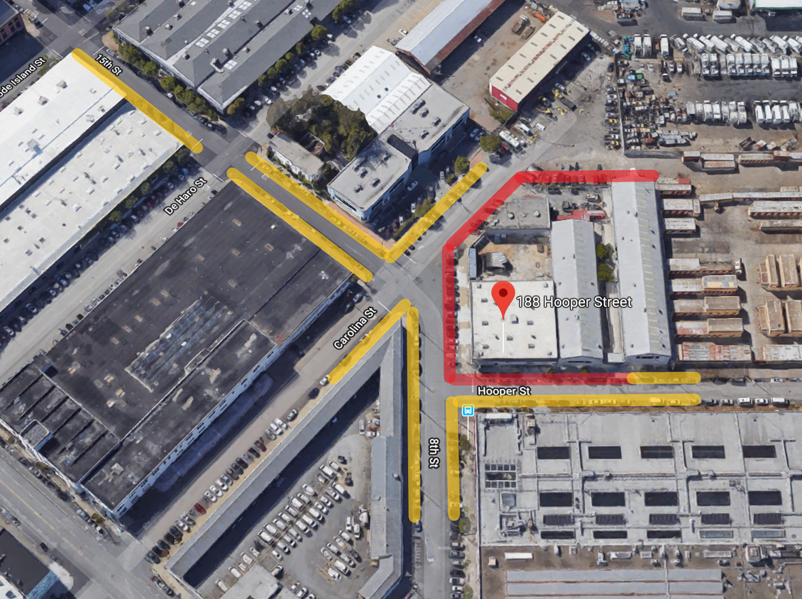 Parking around campus: Yellow areas are temporary parking closures over the next 6-8 weeks, red areas are permanent parking closures (until the project is complete in 2020)