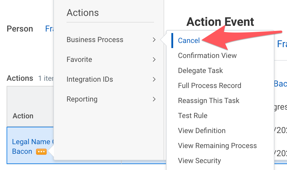 Cancel Business Process from Related Actions menu