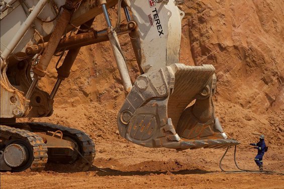 mining excavator in an open pit copper-cobalt mine