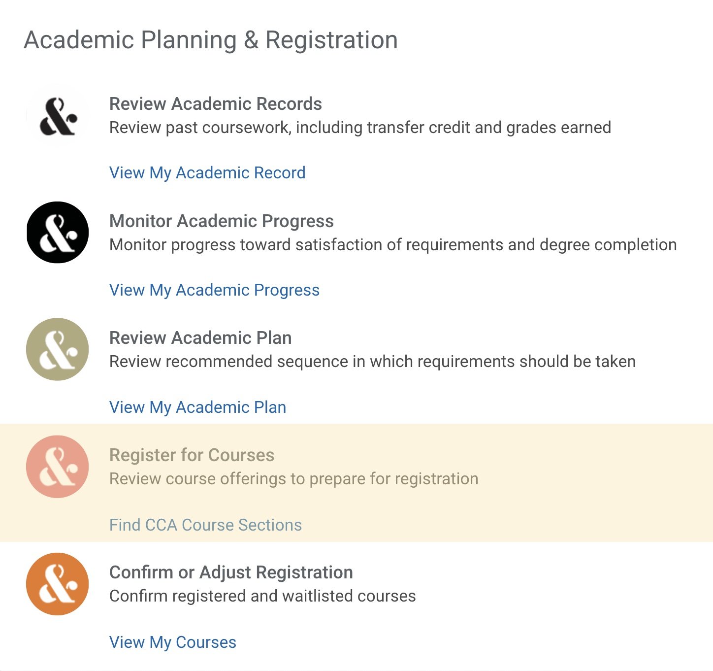 Register For Courses CCA Portal