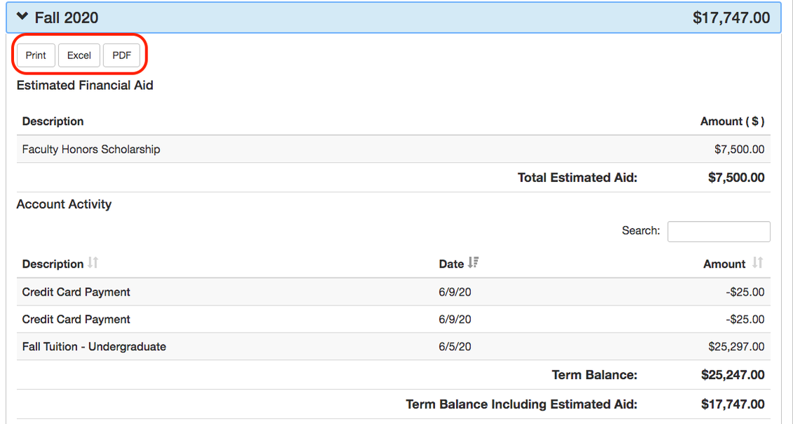 Expanded Account Activity