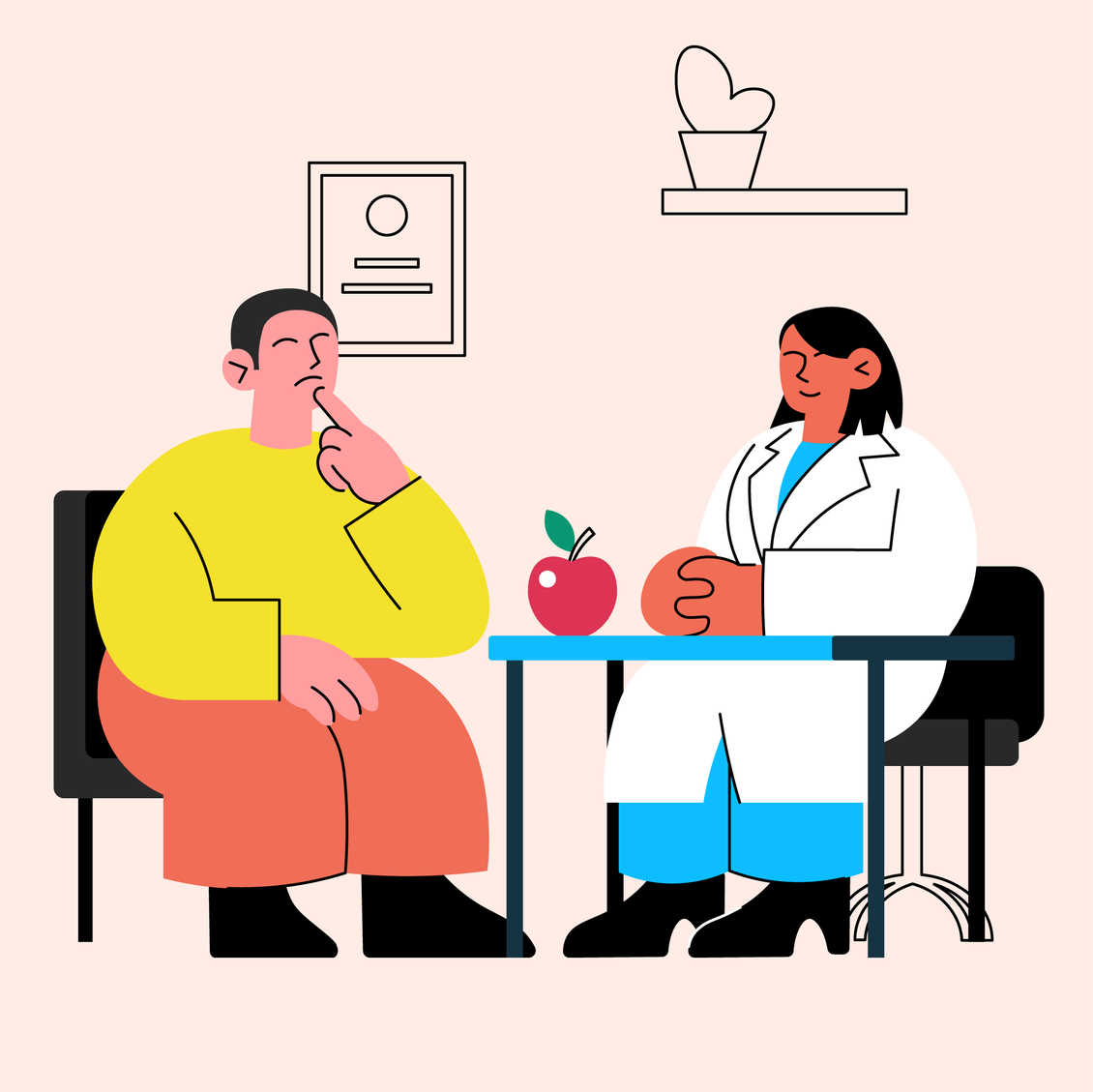 illustration depicting a person speaking with a doctor