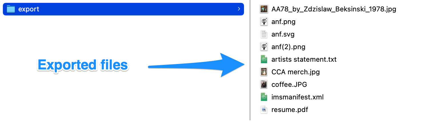 Exported files from a VAULT item