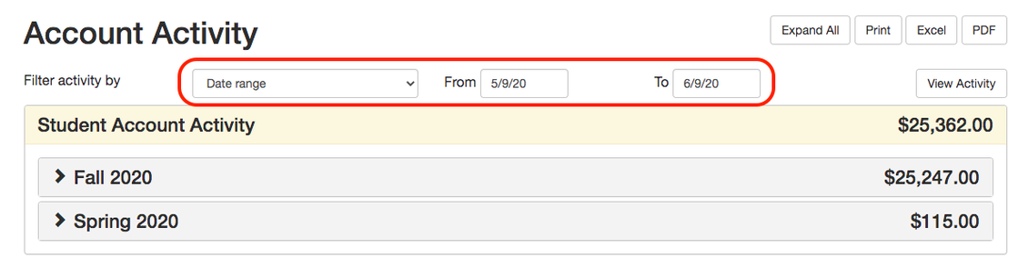 Filter Activity by Date Range