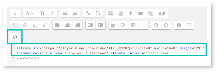 Paste embedded Vimeo code in text editor