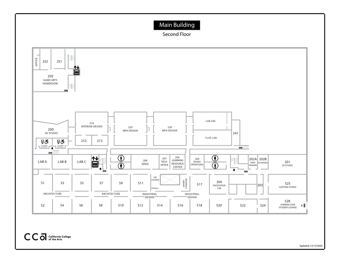 CCA Main Building - Second Floor Map