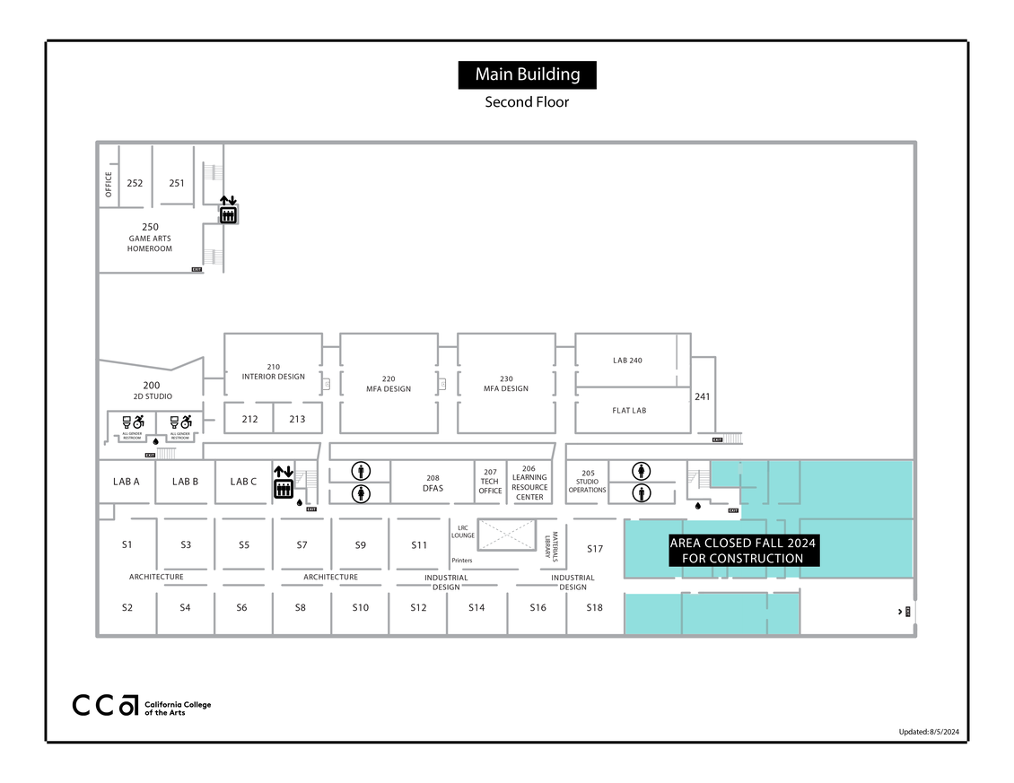 CCA Main Building - Second Floor Map