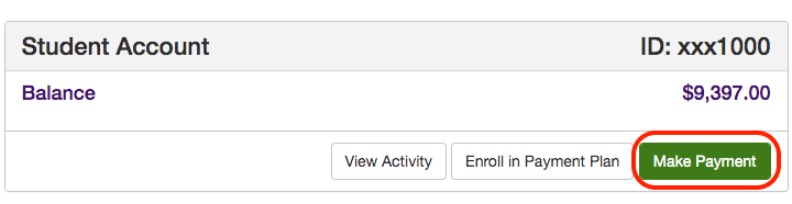 CCA student account payment form