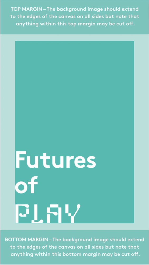 A teal vertical template with black text with CCA's logomark and the text "Futures of PLAY"