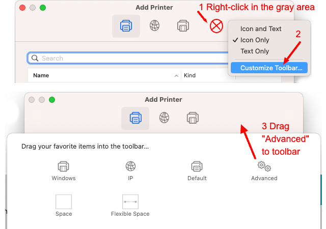 Add printer settings, customize toolbar