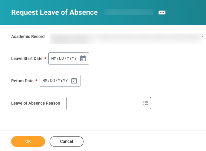Request Leave of Absence screen in Workday