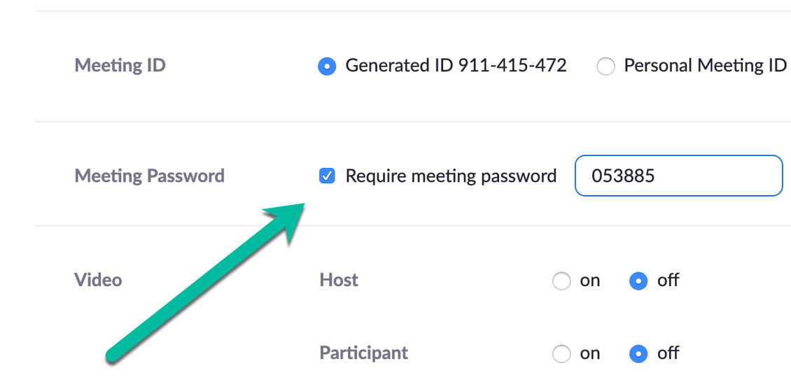 Option to require a password on an individual meeting.