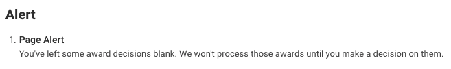 Page Alert for blank award decisions