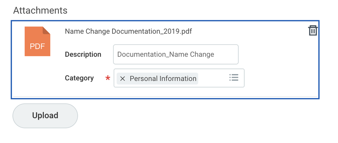 Legal name change document attachments