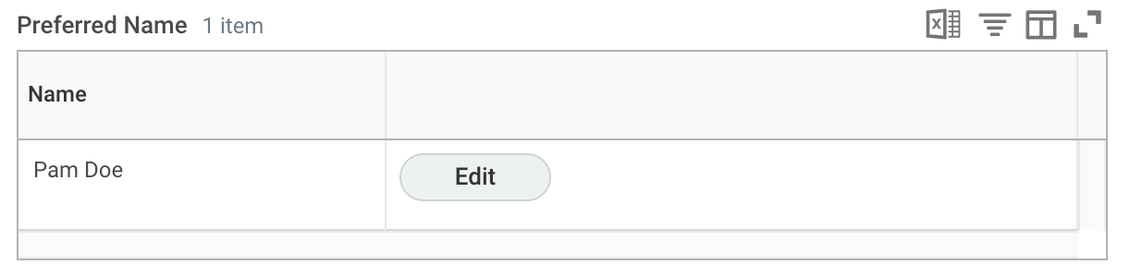 Preferred Name table and edit button