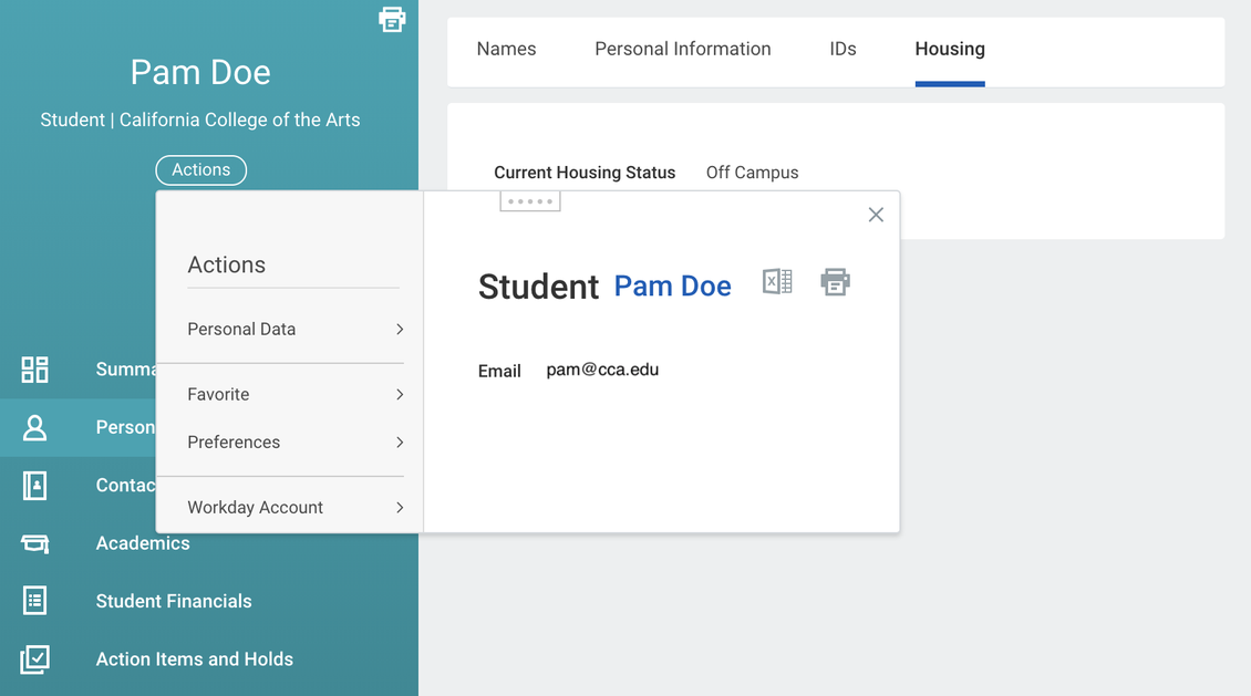 Workday Actions menu