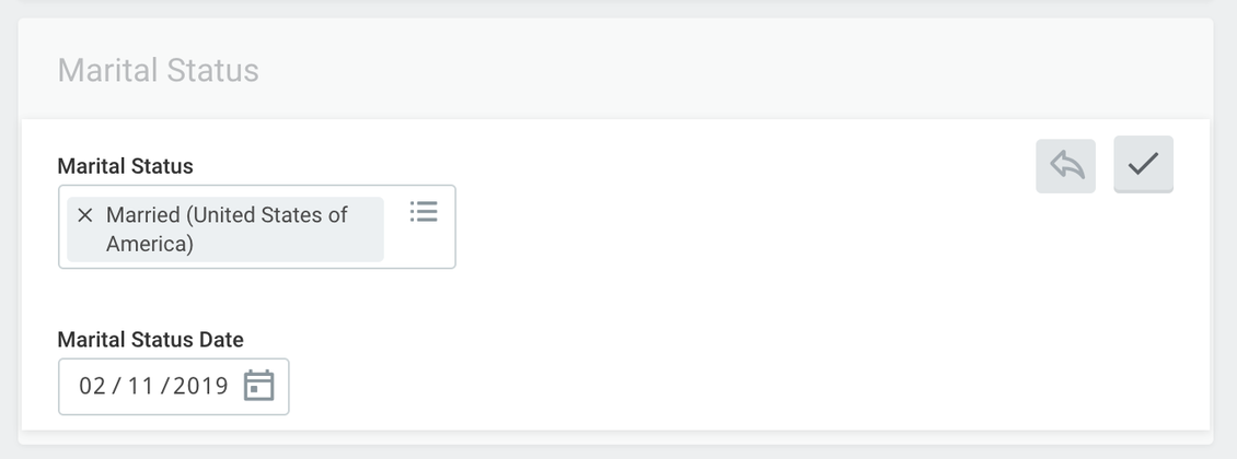 Marital Status checkmark and back button