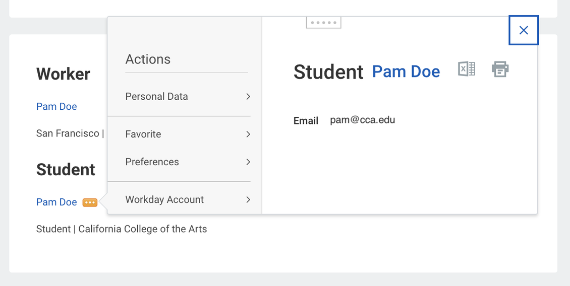 Workday Actions menu