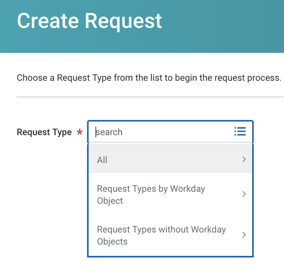 Request Type dropdown