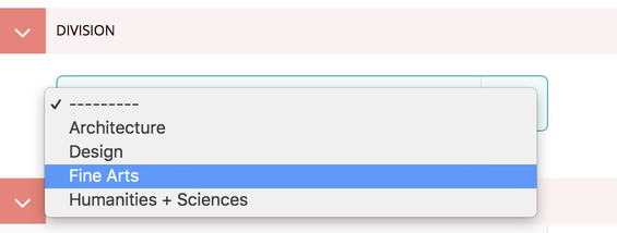 Wagtail Academic Division Dropdown