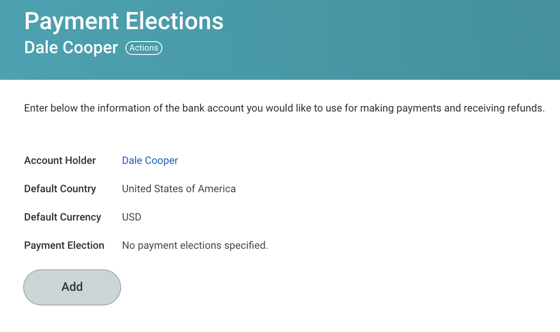Payment Elections summary screen showing no payment elections specified