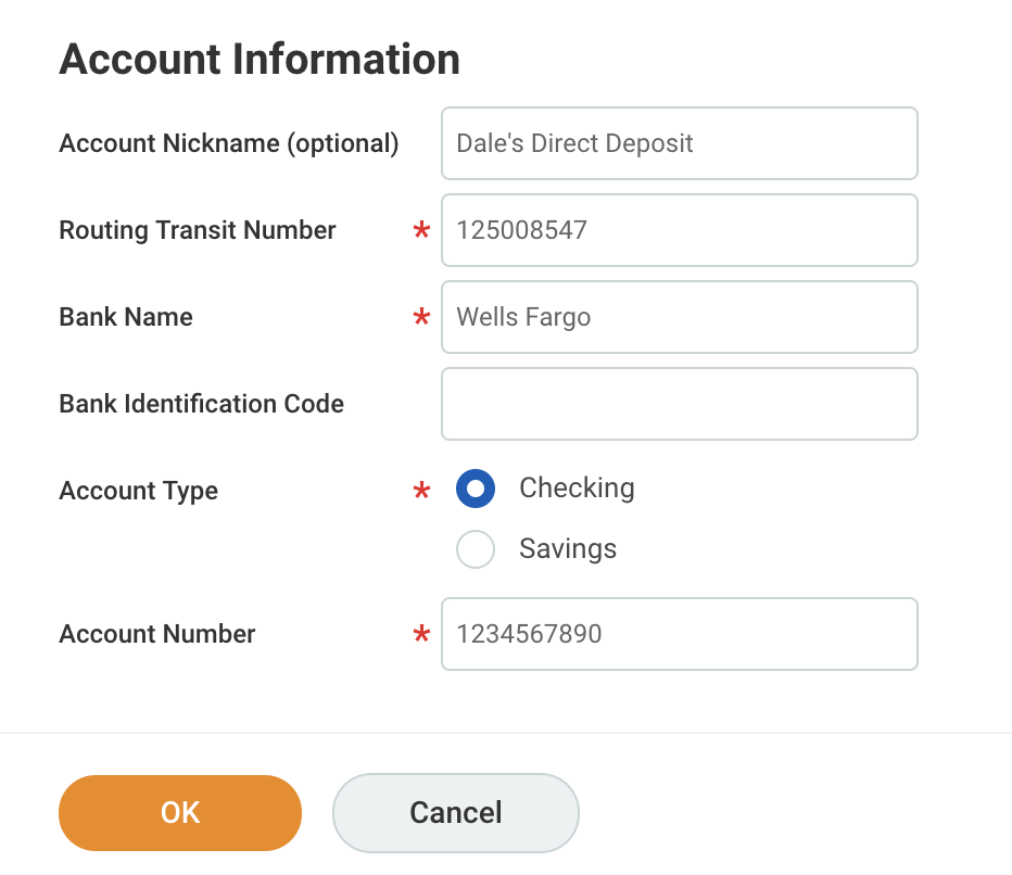 Account Information fields for Add Account form