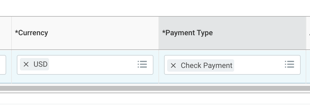 Payment Type selection of Check Payment