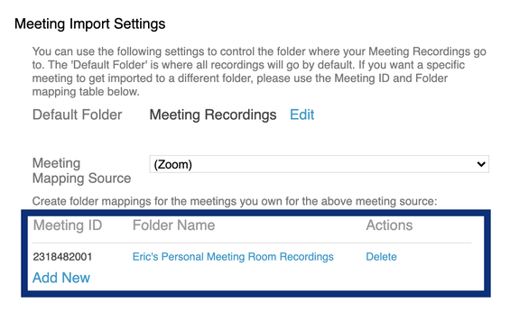 Example of mapping a Zoom meeting to a Panopto folder