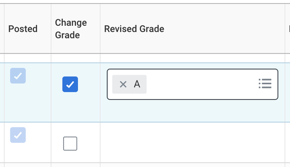 Change Grade and Revised Grade table fields