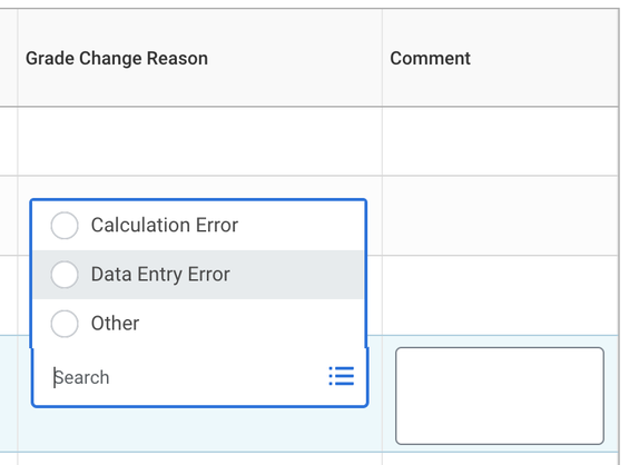 Grade Change Reason and Comment table fields
