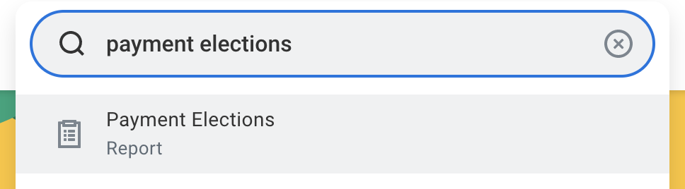 Payment Elections report in Workday search typeahead results