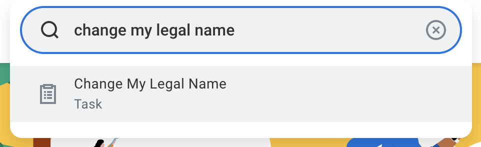 Change My Legal Name task in Workday search typeahead results