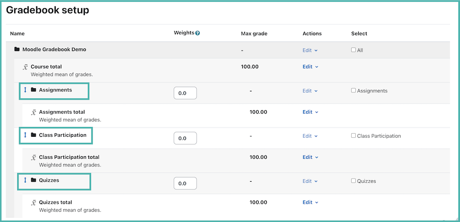 Create grade categories