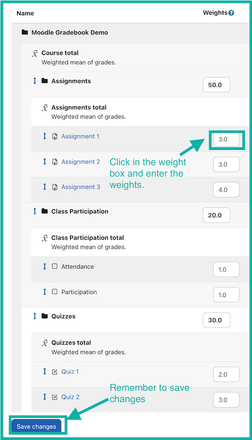 Assign item weights