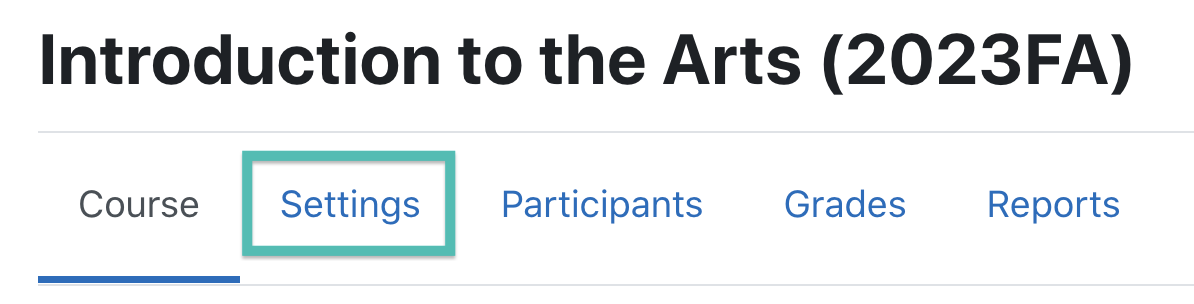 Course page with the settings option highlighted under the Course title