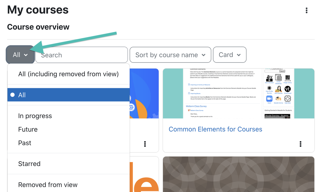 Course Overview block's All filter