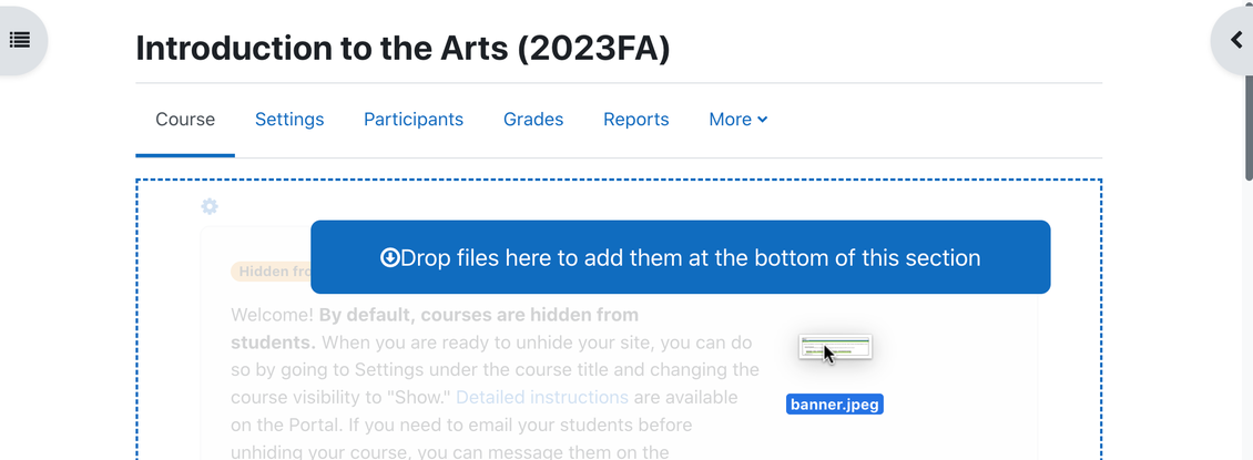 Image of the notification that appears when dragging and dropping a file into Moodle