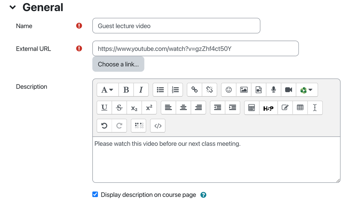 An image showing the URL resource settings page.