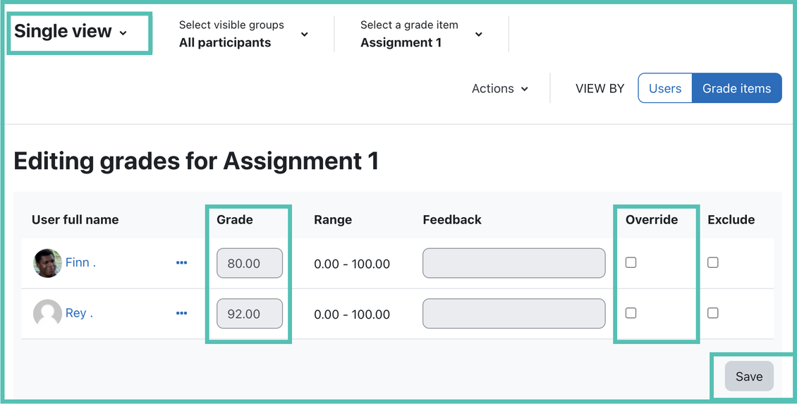 Overriding a grade