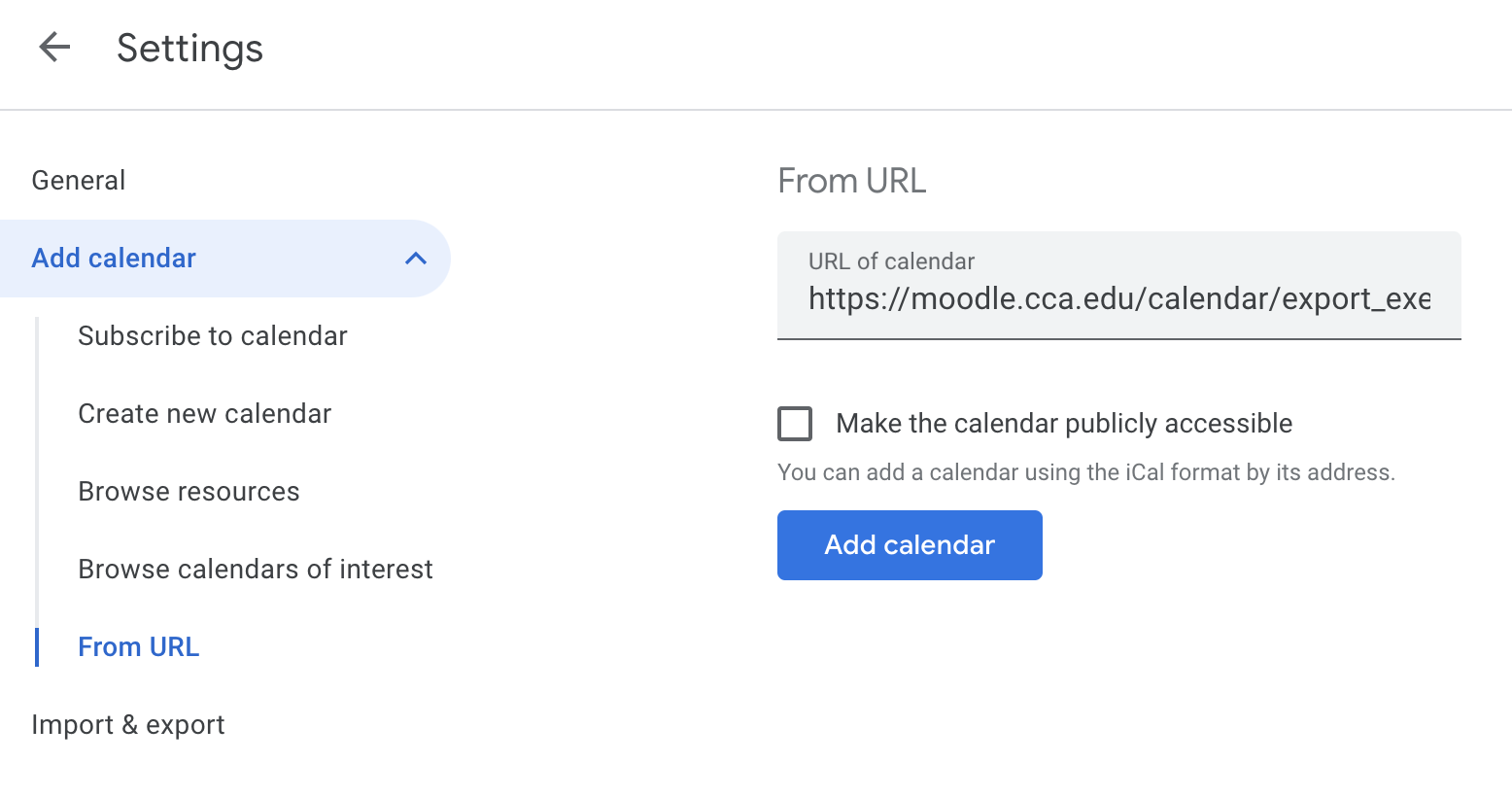 Sync Your Moodle Calendar to Google Calendar CCA Portal