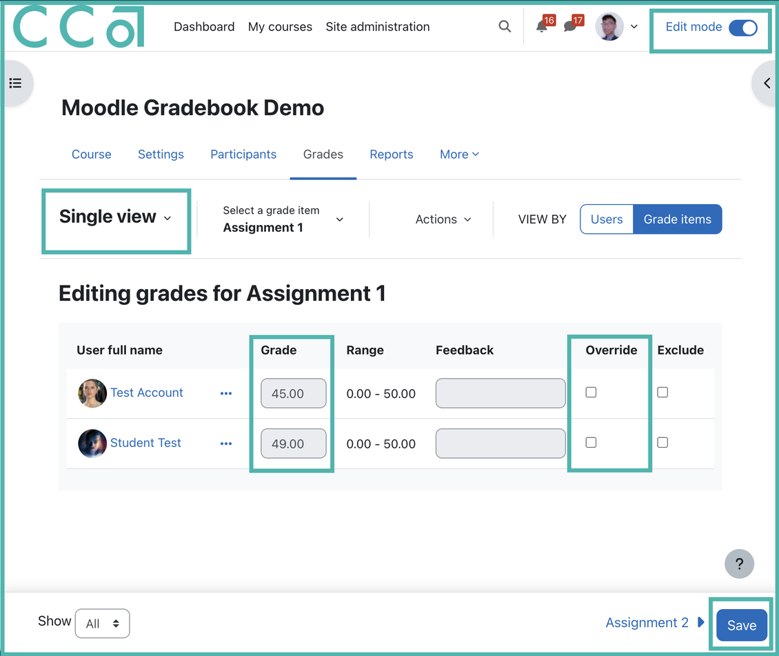 Overriding a grade
