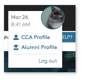 Portal profile dropdown menu for staff who are also alumni