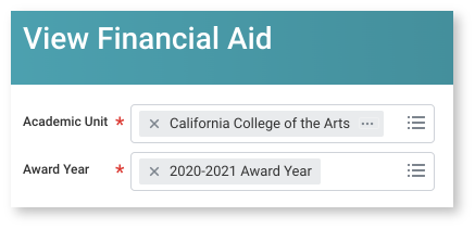 Academic Unit and Award Year fields