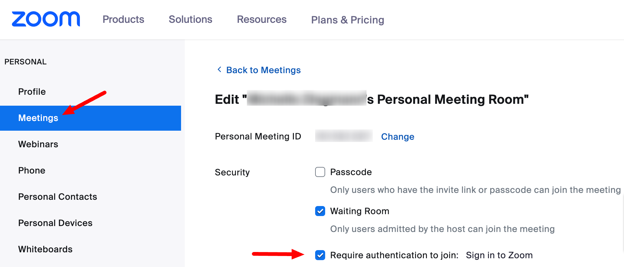 Zoom meeting settings screenshot