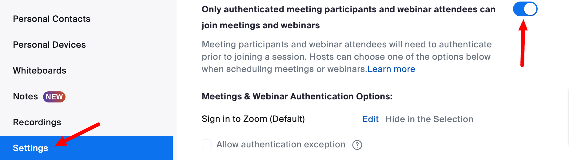 Zoom meeting settings screenshot